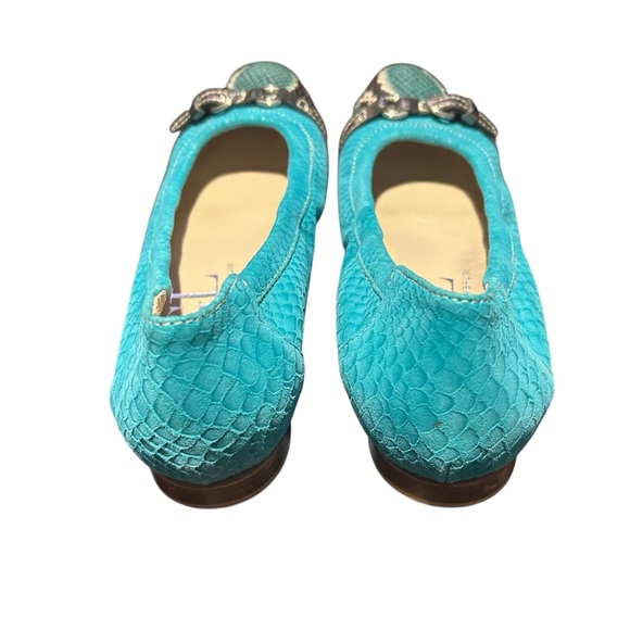 AGL Turquoise Monika Cap Toe Python Print Leather Ballet Flats - Size 41/US 9.5 - Picture 2 of 10